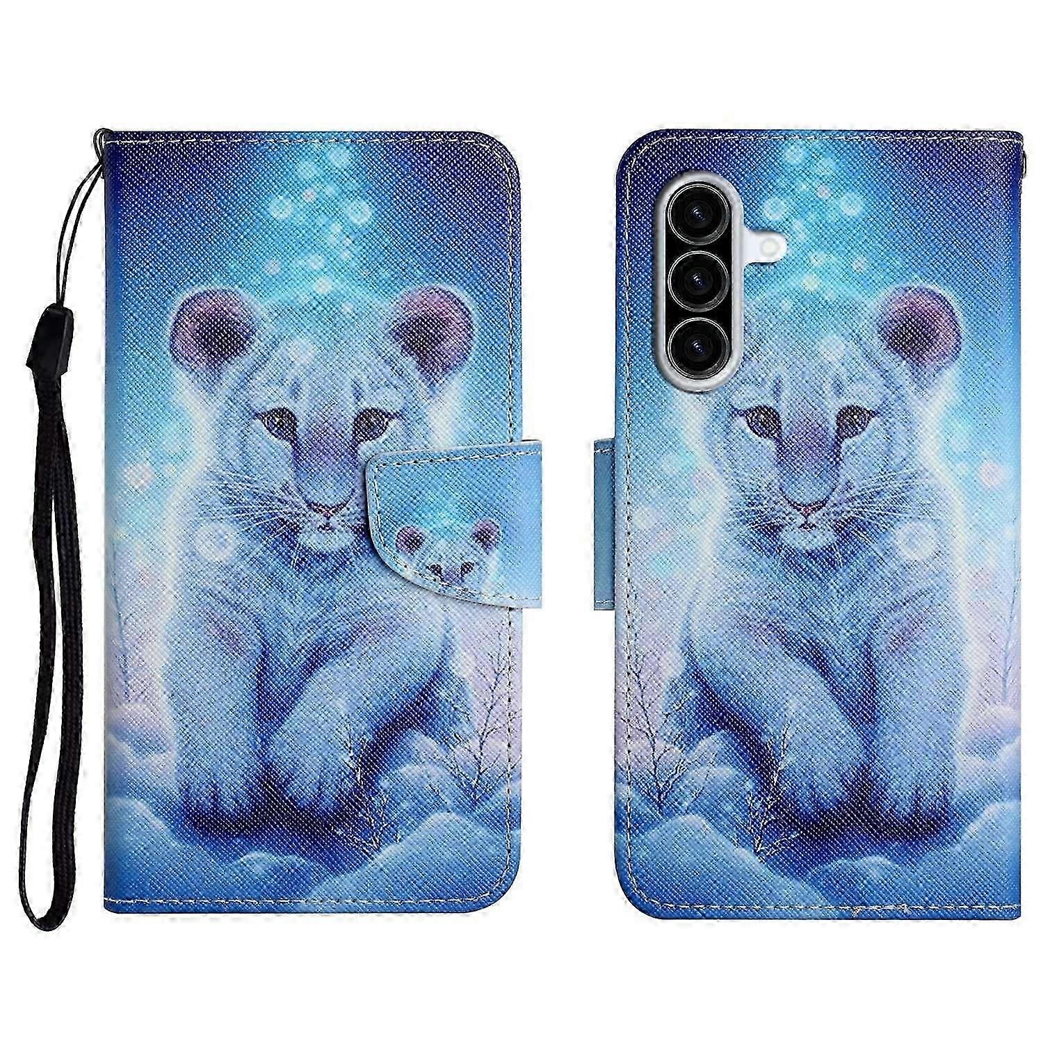 Samsung Galaxy A36 5G Little Leopard Pattern Protective Folio Phone Cover with Wrist Strap