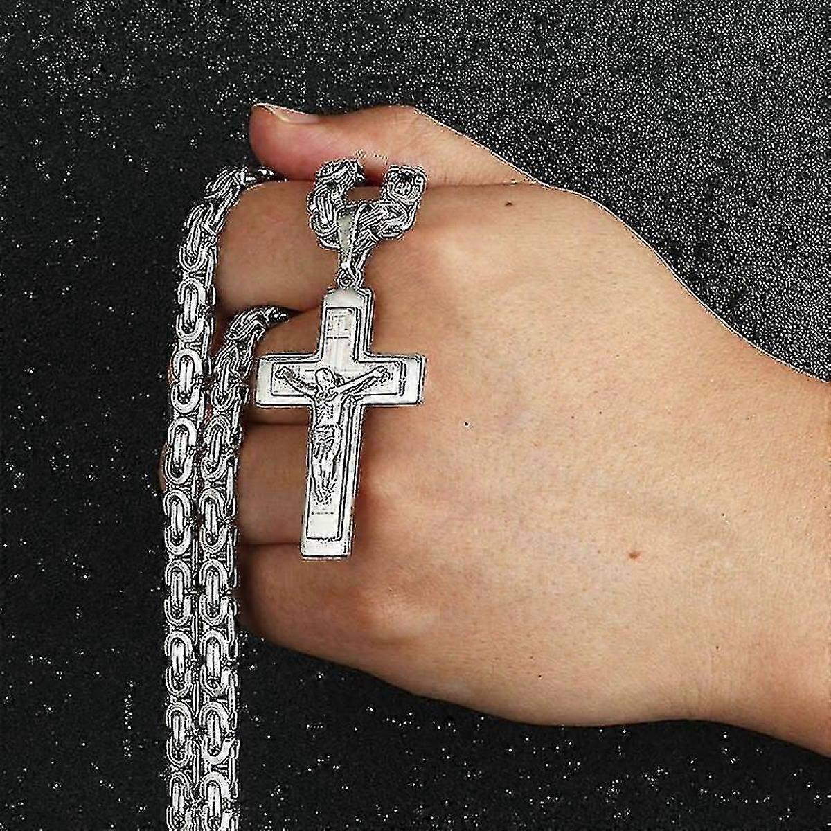 İsa Haç Uzun Bizans Zinciri Paslanmaz Çelik Kolyeler Erkekler İçin Kolye Hristiyan Haç Kolye Dini Takı Kolar