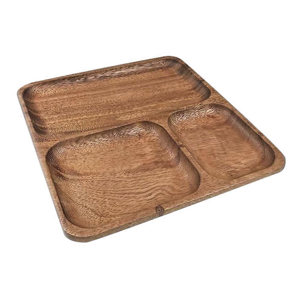 Wood Serving Tray with 3Pcs Compartments for Tea and Snacks