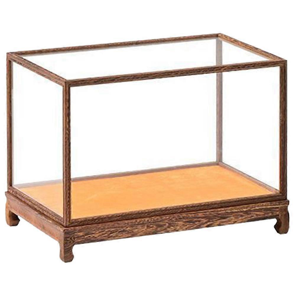 Clear Figurine Holder 2Pcs Multi-Functional Display Case Designed For Home Decoration And Collection Display Featuring Elegant Brown Wood Style