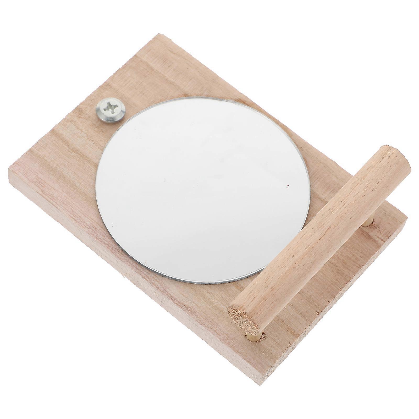 Pet Cage Mirror with Wood Stand Bird Toy Mirror 2Pcs for Parrots