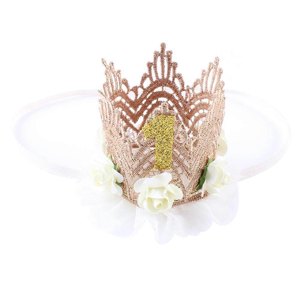 Korona babalány bézs csipke rózsaszín fejpánt első születésnapra, 1. sapka