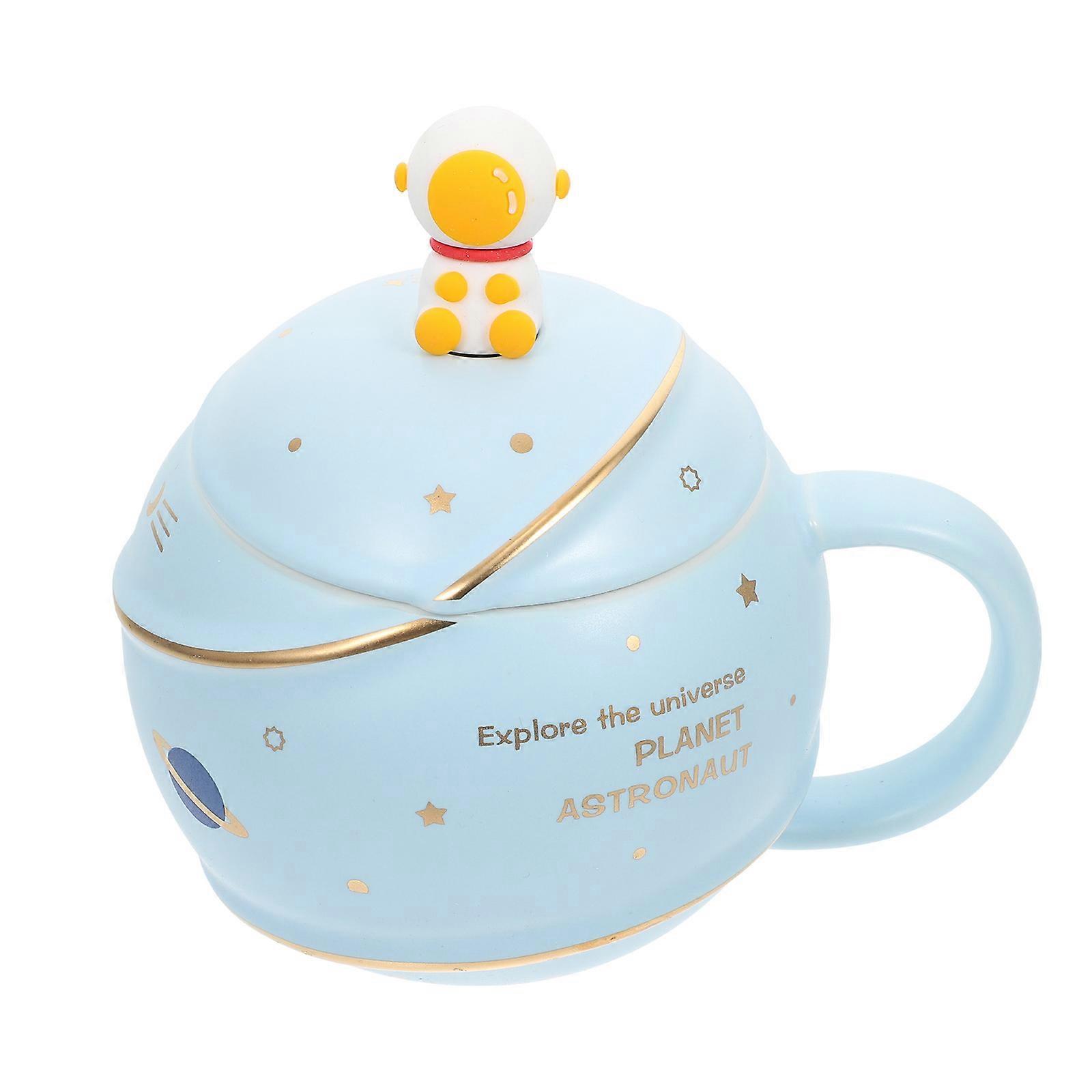 Astronaut Design Ceramic Cup for Drinking Use 2Sets with Lid Spoon
