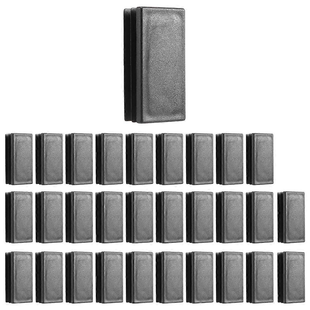 Plastic Rectangle Blanking End Tube Caps Inserts 25x50mm 30pcs Black