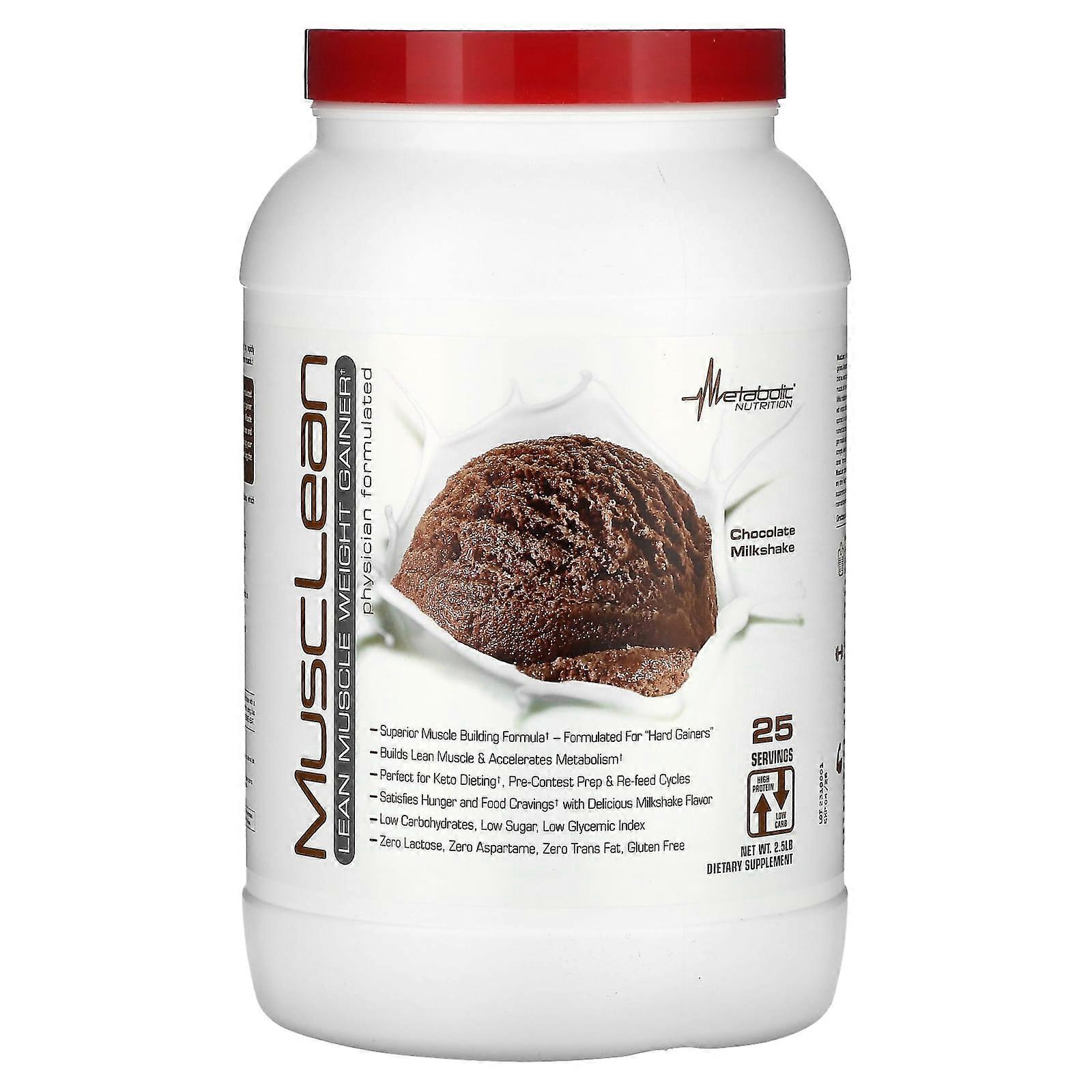 MuscLean, Lean Muscle Weight Gainer, Chocolate Milkshake, 2.5 lb