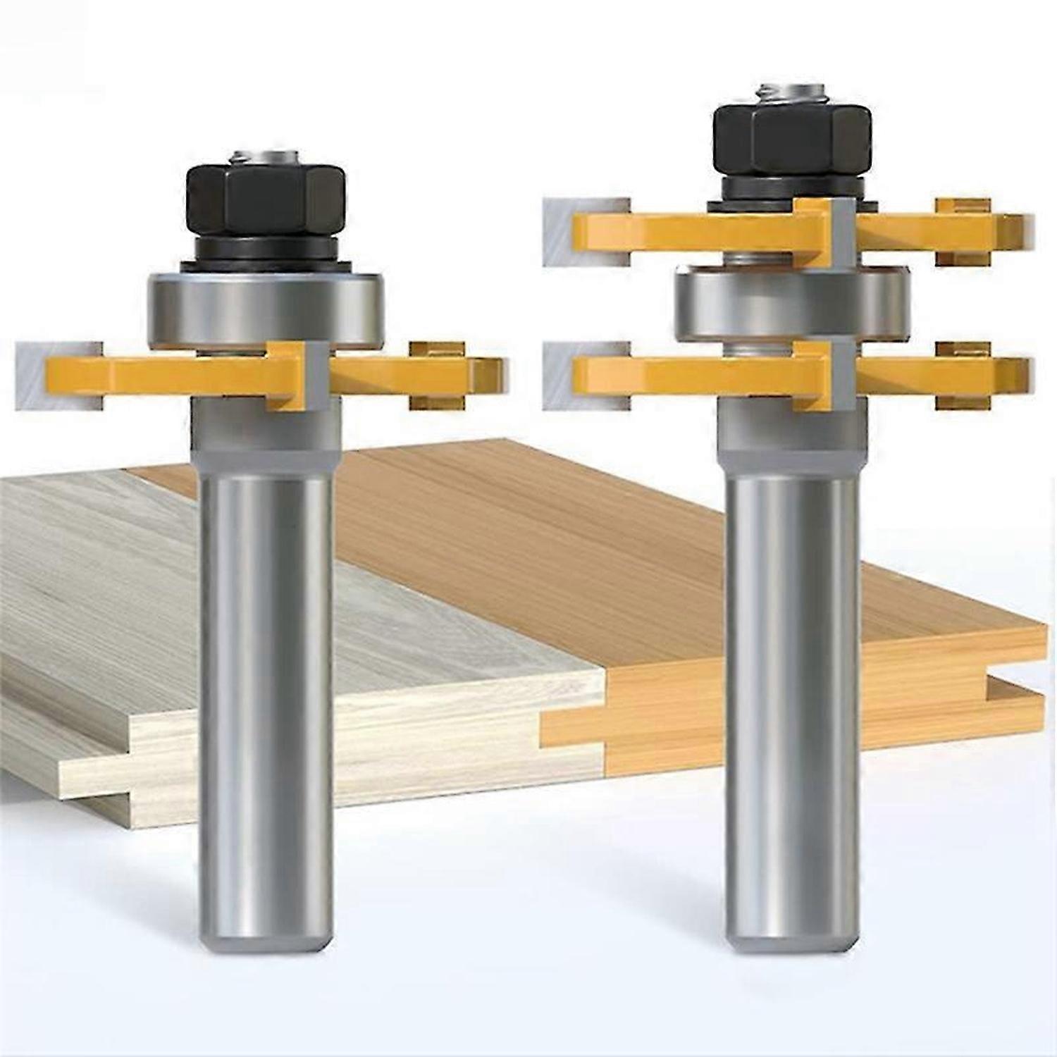 2Pcs 8Mm Shank Joint Assembly Router Bit Set Tongue & Groove T-Slot Milling Cutter for Woodwork Cutt