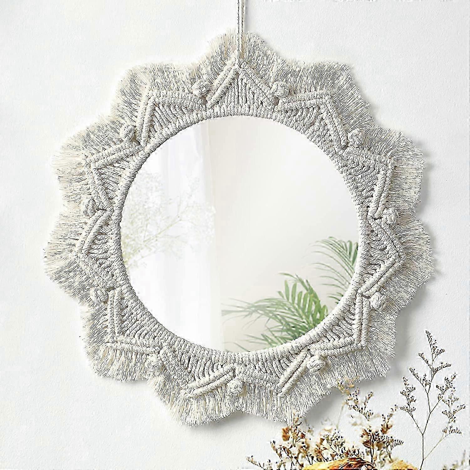 ミラーアートの装飾マクラメフリンジ装飾ラウンドミラーオーナメント壁画アパートの家の寝室のリビングルームの装飾