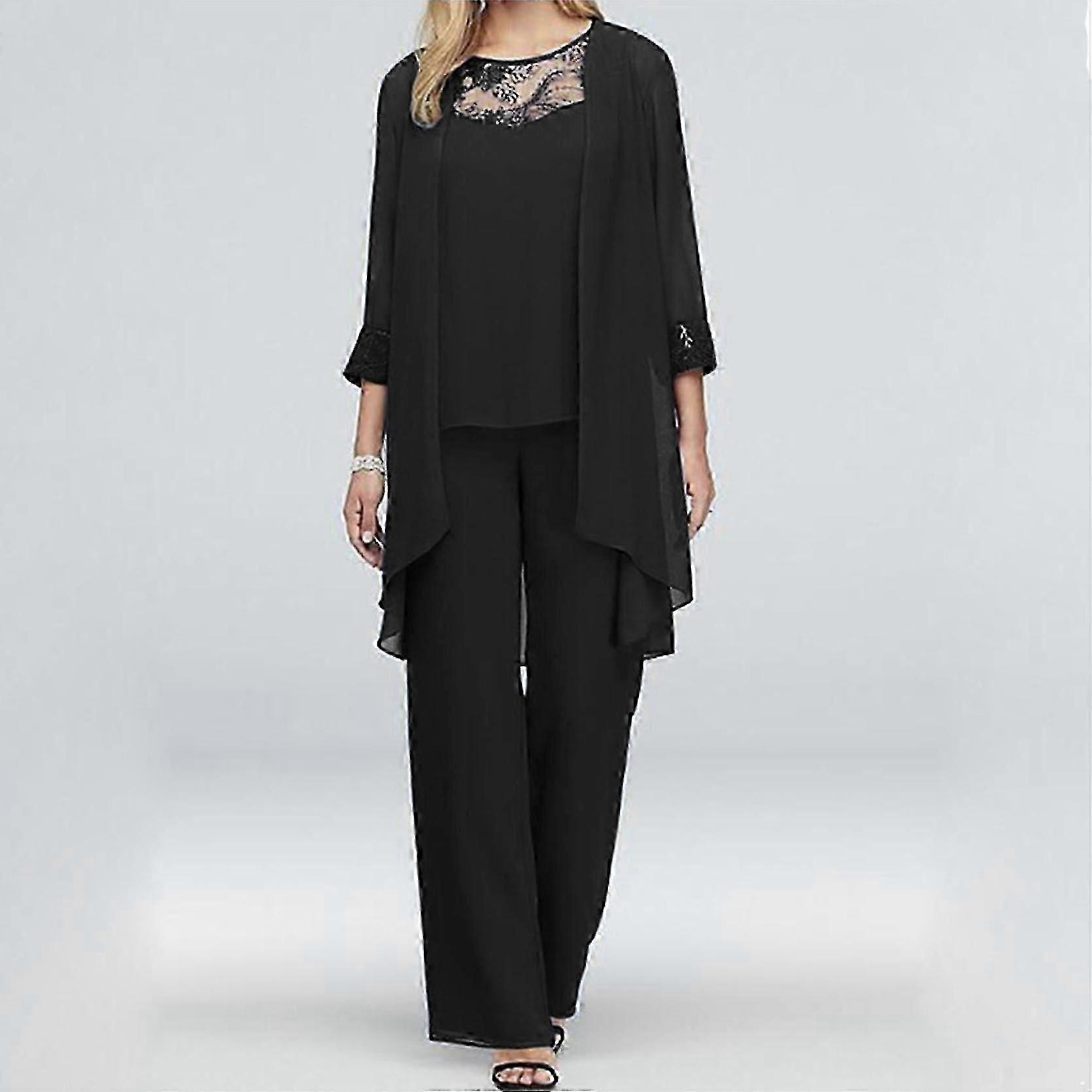 والدة العروس بانت بدلات 3 قطع نسائية زفاف رسمي مجموعة ملابس شيفون ثوب سهرة كبير الحجم