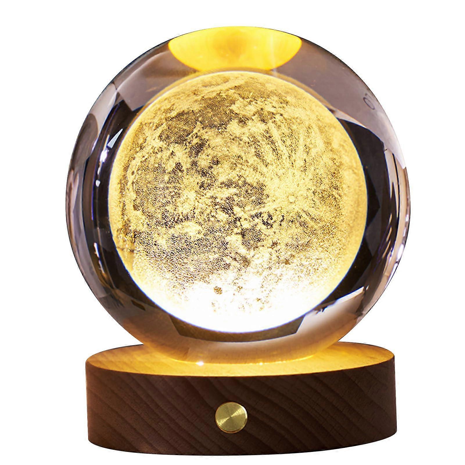 3D Crystal Ball Night Light Rechargeable Battery Powered Soft Glow Multifunctional Lamp With Wooden Base