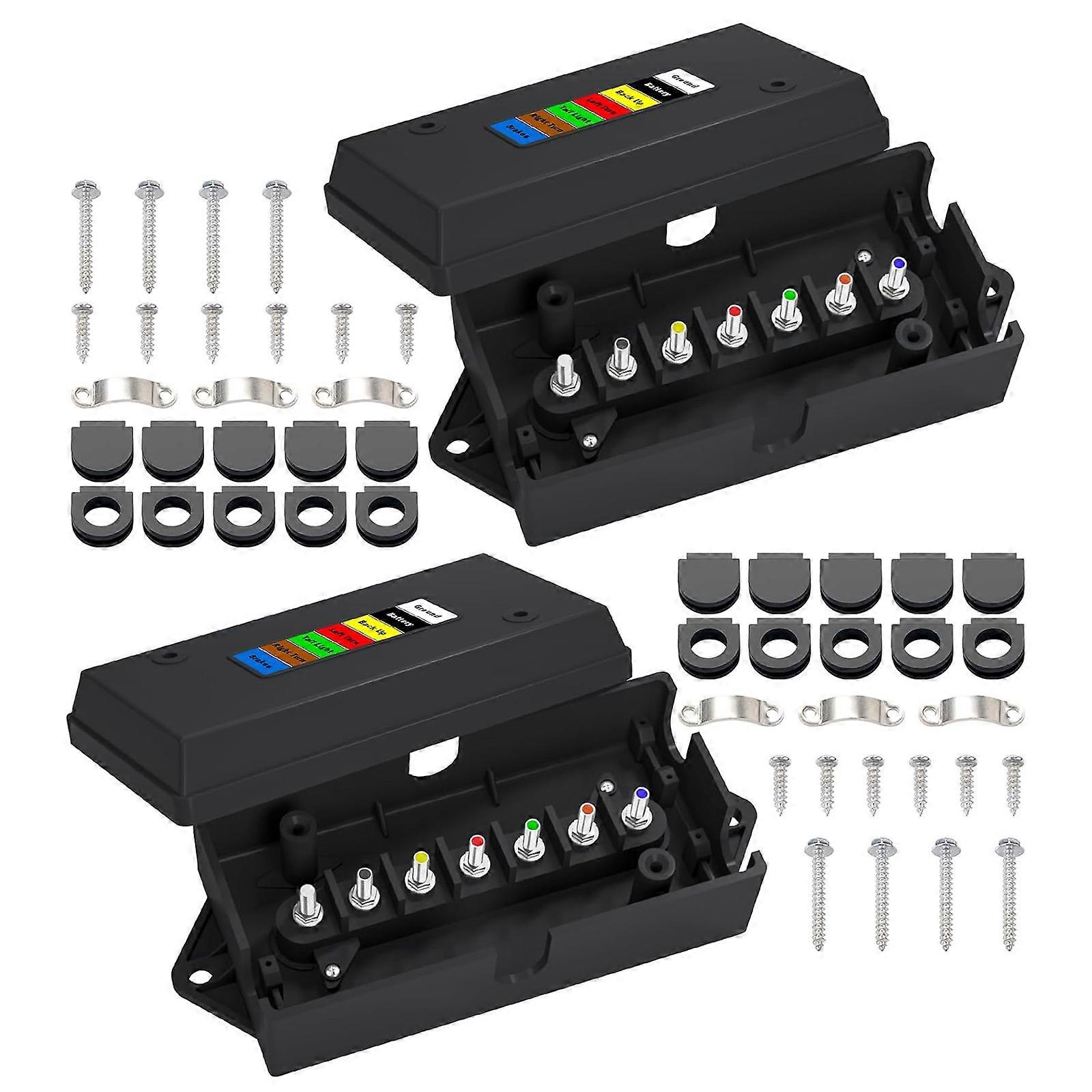 Heavy Duty 7 Way RVs Electrical Junction Box Color Coded Terminals For Tail Lights Brake Lights Trailers Connection Box Multicolor