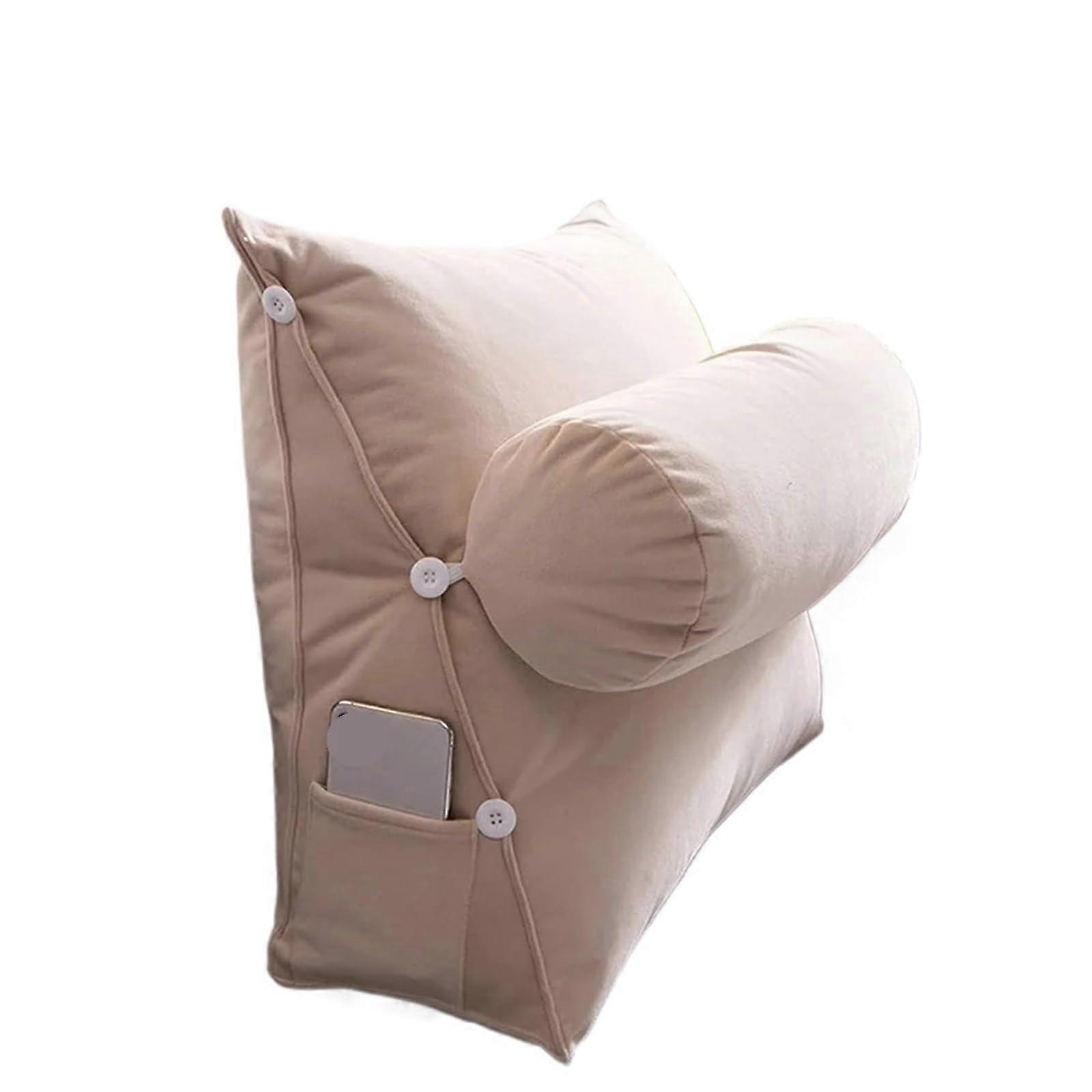 Memory Foam Pillow Bed Wedge Pillow With Adjustable Neck Cushion Back Support For Sofa Reading Gaming Beige 60x50x20cm