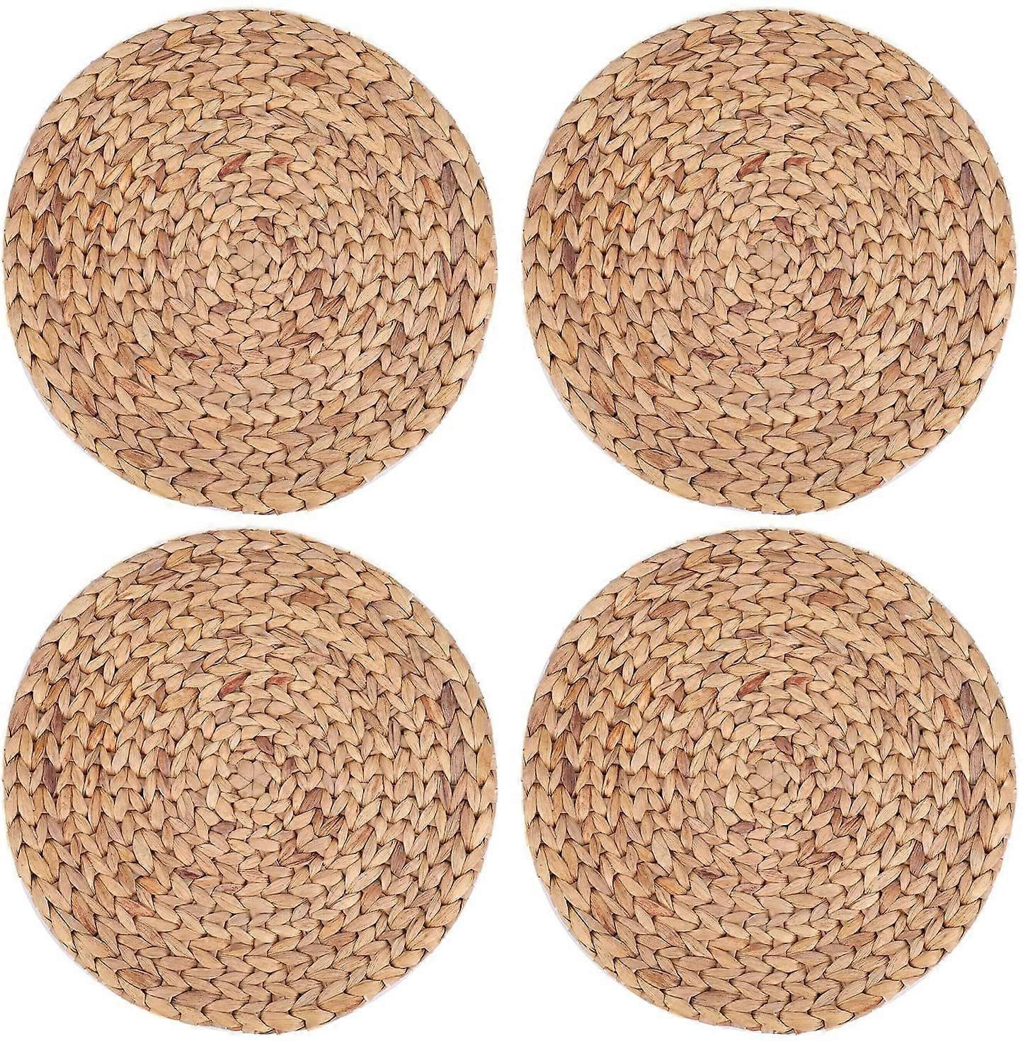 NOGIS Woven Placemats Set of 4, Round 14.9" Boho Natural Water Hyacinth Wicker Placemats for Dining Table