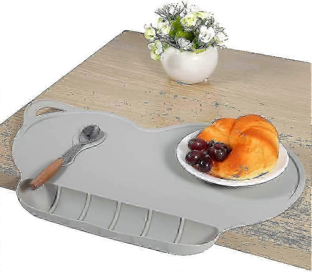 مفرش أطفال سيليكون مقاوم للماء ، حصيرة طعام للأطفال محمولة سهلة التنظيف قابلة لإعادة الاستخدام غير قابلة للانزلاق (رمادي)