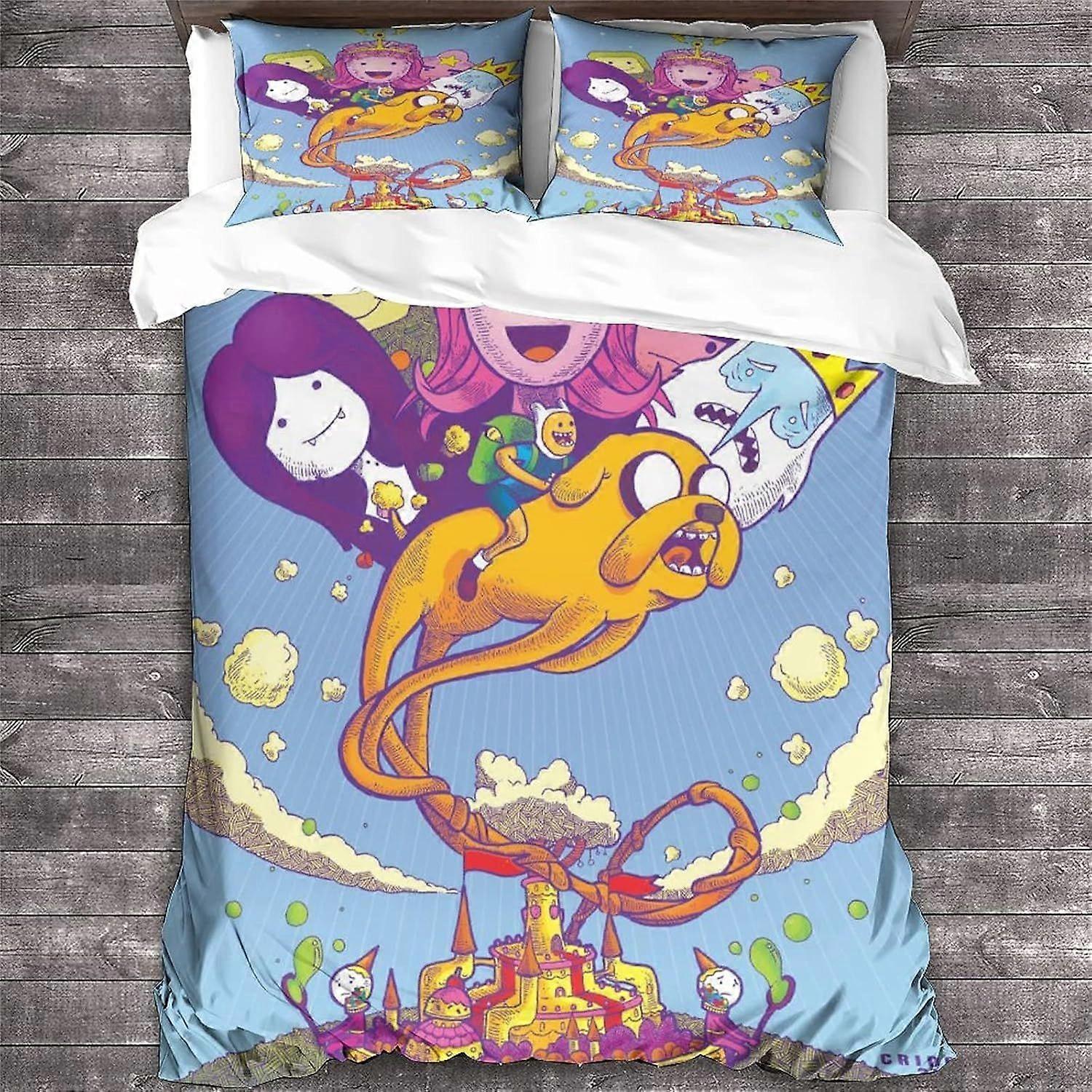 GENBAK Adventure Time 3D Animação Edredom Capa Set Animação Padrão Impresso Cama Capa Edredom com fecho com zíper 3 peças Capa Edredom Soft