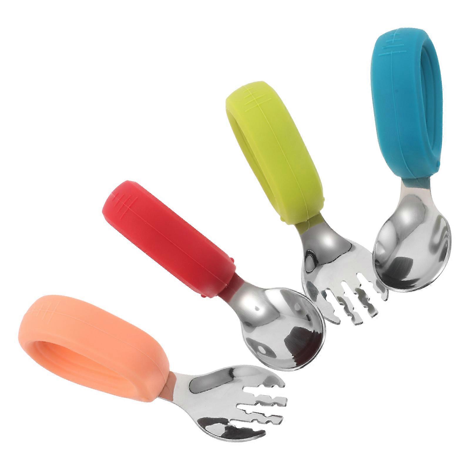 Kitchen Silverware Sets Toddler Silicone Handle Fork and Spoon 2Sets