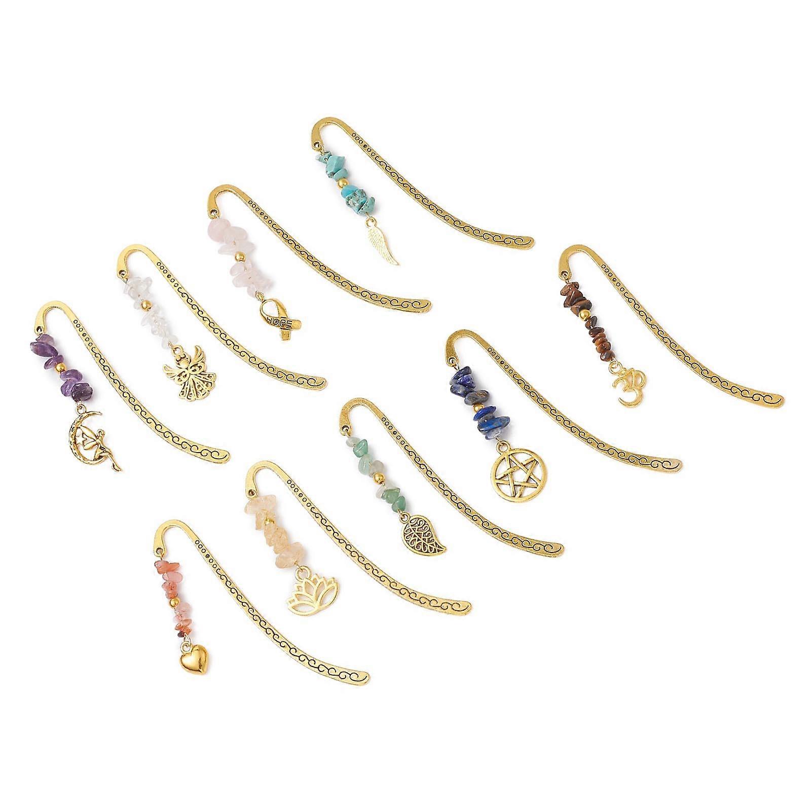 9/10 Pcs Metal Bookmarks for Book Reading Stones Page Marker Creative Bookmarks Carved Book Markers Retro Bookmarks Multicolor