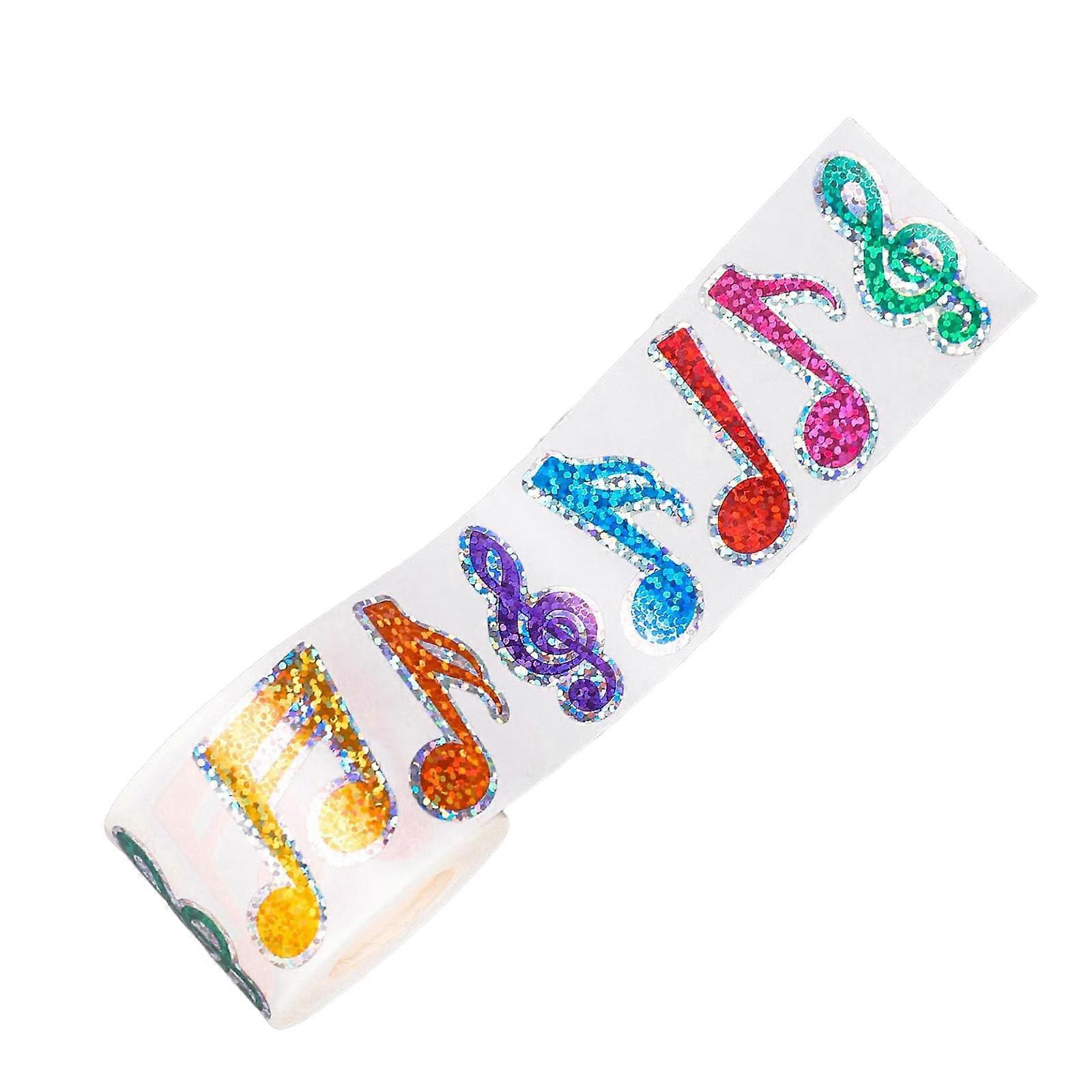 Glittering Colorful Music Note Decal Waterproof Design Adhesivel Sticker Roll for Bathrooms Notebook DIY Crafts Projects Multicolor