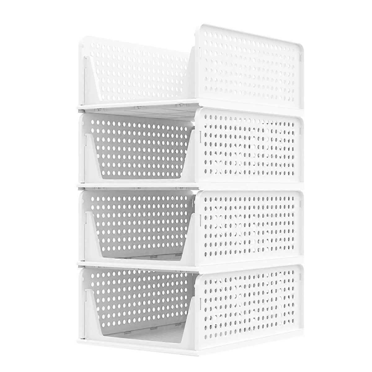 4 Pack Wardrobe Storage Organiser Stackable Plastic Storage Basket Cupboard Organiser Folding Storag