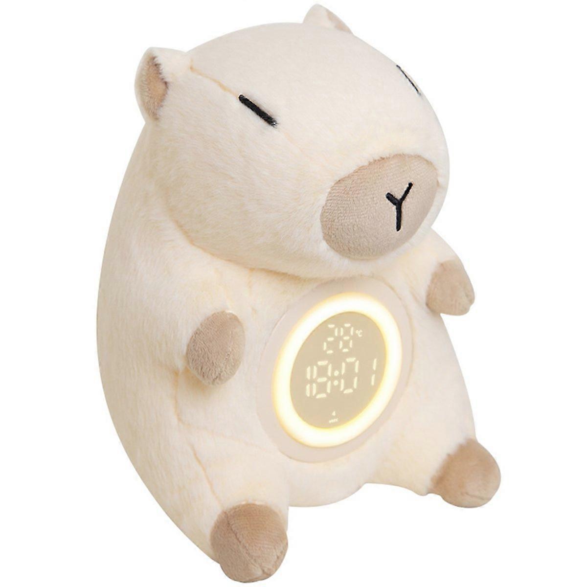 Adorable Capybara Plush Dual Night Light Adjustable Brightness Time Temperature Display Cartoon Cloc