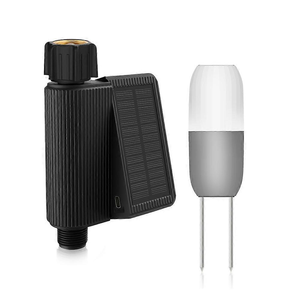 Tuya WiFi Solar Powered Water Timer Meter IP65 Waterproof DN20 Inlet with Soil Temperature Humidity Sensor Detector