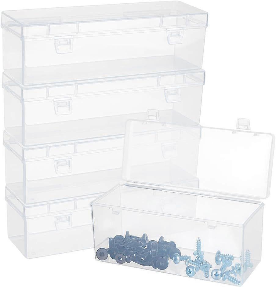 4 Pcs Clear Plastic Storage Box Rectangle Containers Large Box Case with Flip-Up Lids for Small Items Notebook Pen Bead and Jewelry Findings 5.9x2.36x