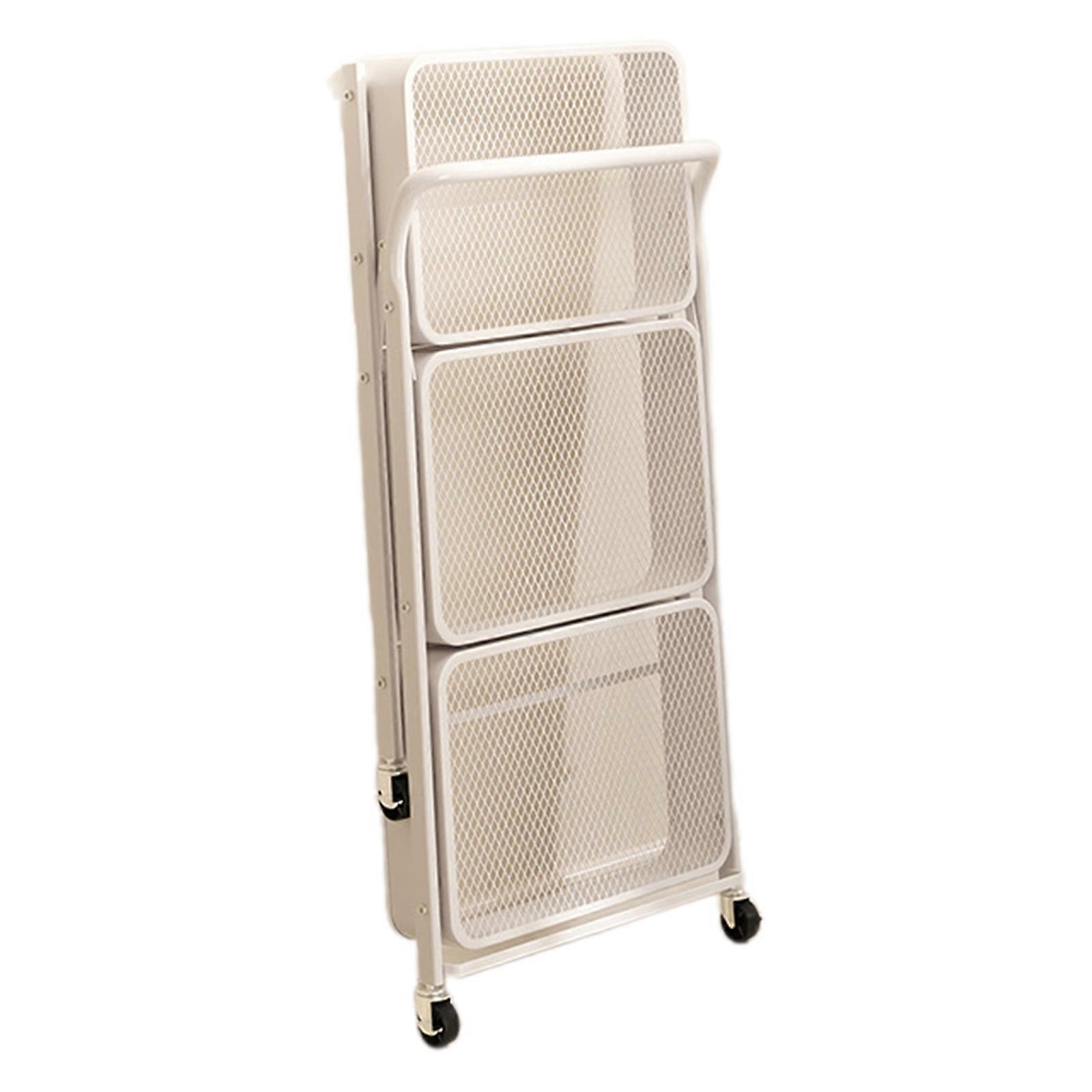 Efficient Foldable Storage Cart Multifunctioanl Fold Up Handcart with Grip Handle Carbon Steel Organization Trolley  White