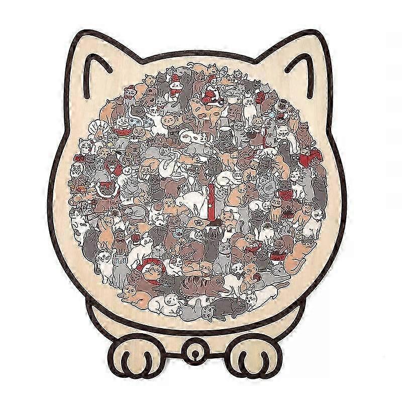 Morandi-Colored Cat Shaped Wooden Jigsaw Puzzle