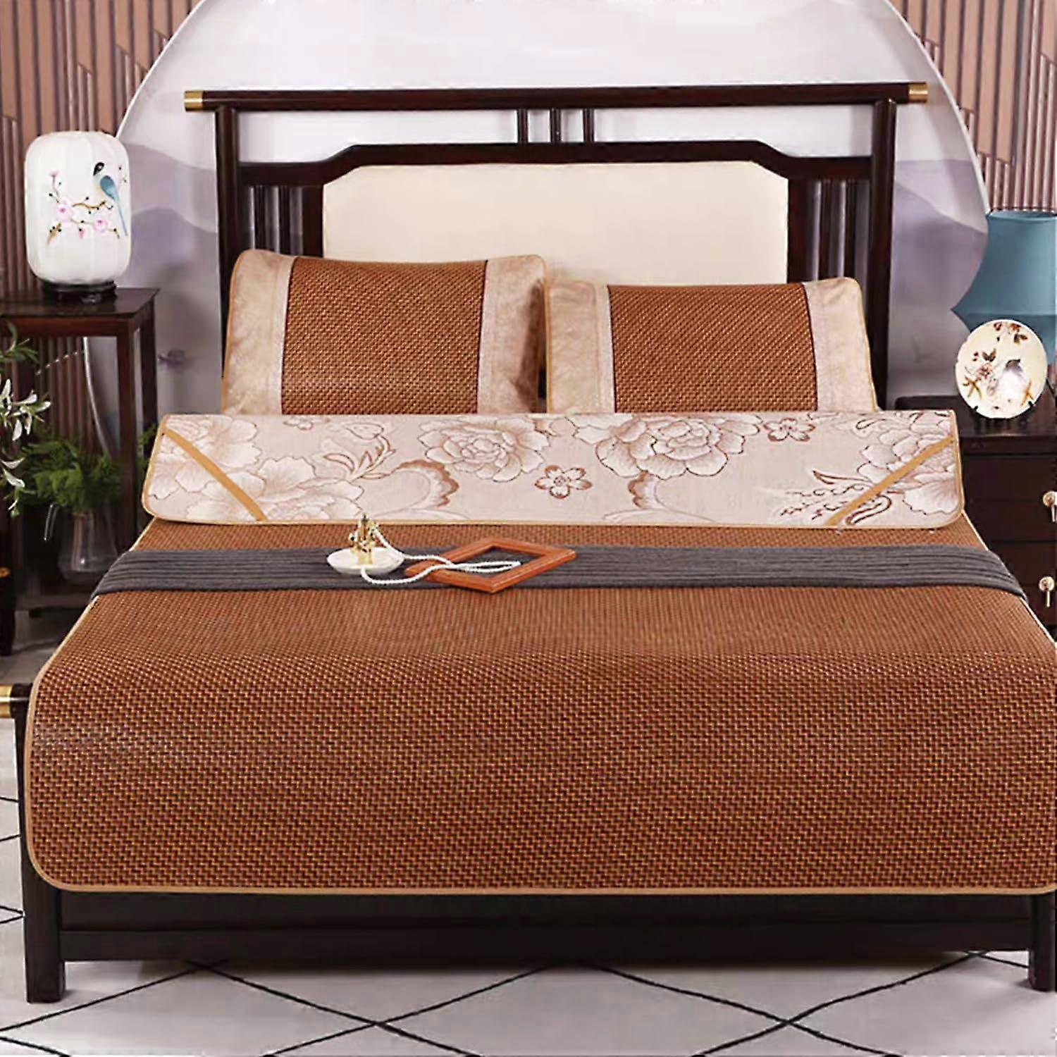 Cooling Rattan Mat with Breathable Crosswoven Design, Foldable Double Sided Bamboo Bed Mat for Dormitory
