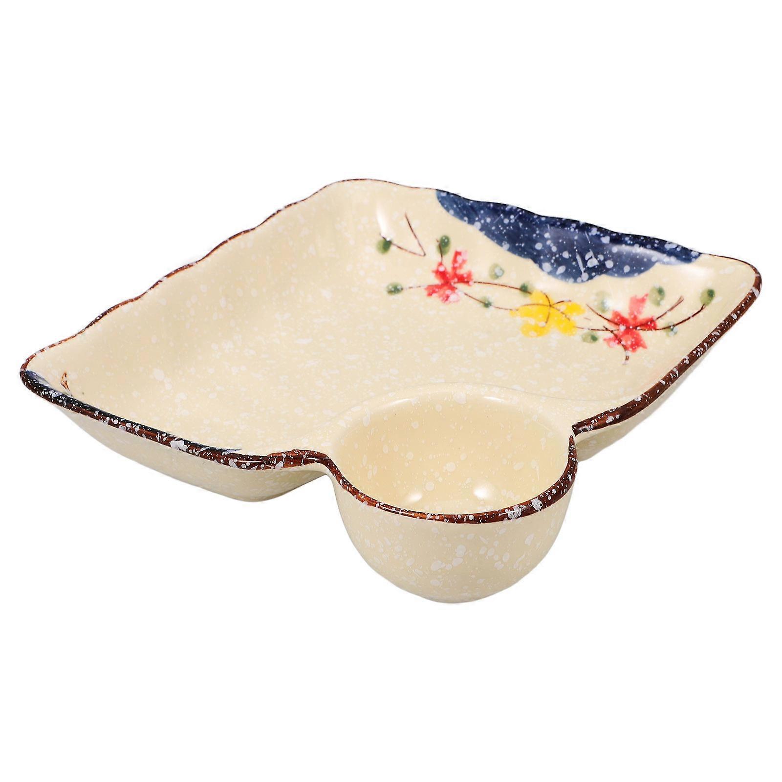 Ceramic Dumpling Plate Sushi Serving Plate with Sauce Compartment 1 Piece