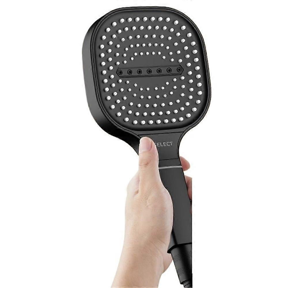 Pressure Shower Head with Filter, 13cm Large Panel, 3 Spray Modes, Rust Resistant, Black