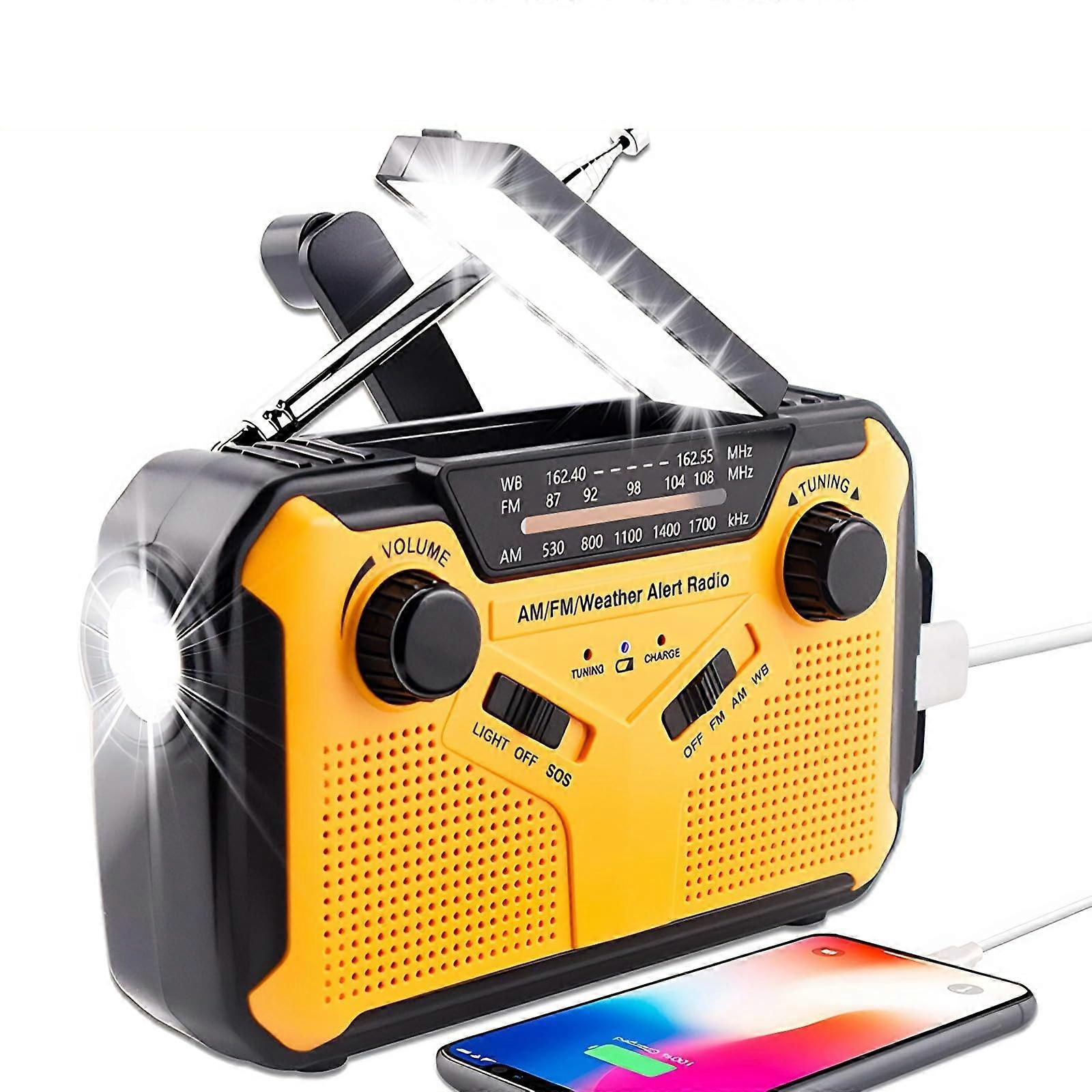 Emergency Weather Radio AM FM NOAA with Multiple Power Supply Modes and Adjustable Brightness for Camping Outdoor Yellow