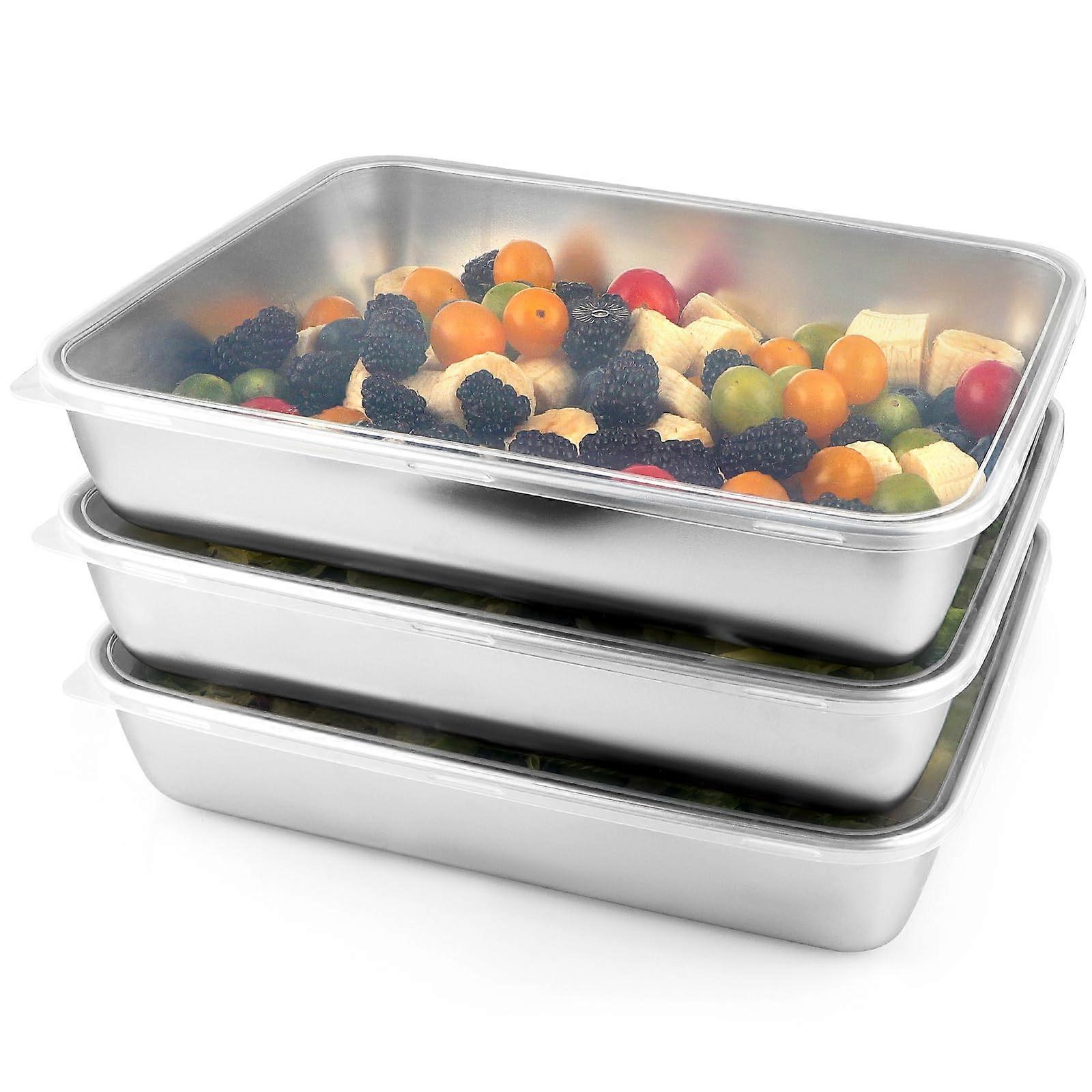 3 Pcs Large Stainless Steel Food Storage Containers with Clear Lids, Stackable, Oven and Freezer Safe