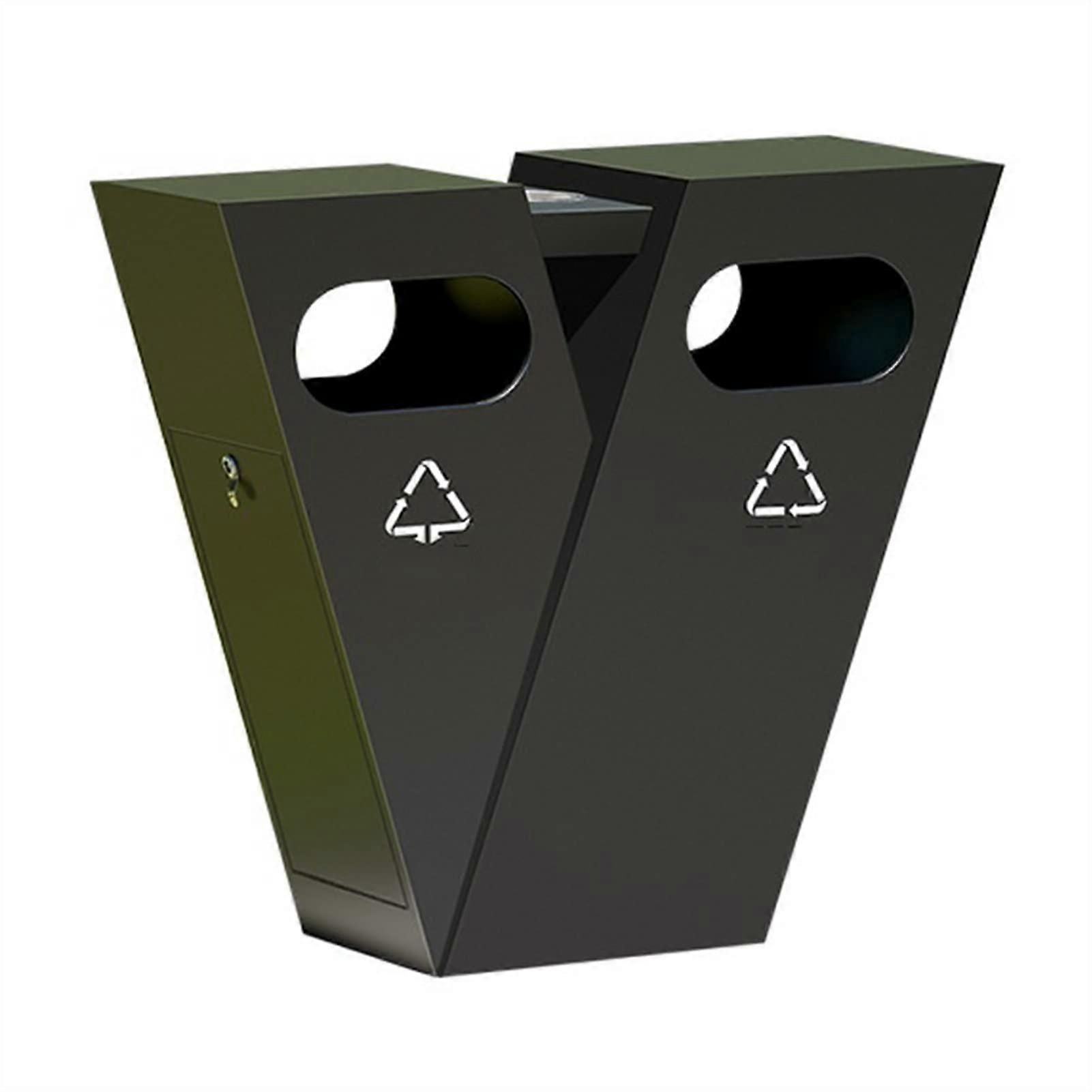 Outdoor Recycling Bin with Large Capacity Dual Cylinders VShaped Design and BuiltIn Ashtray