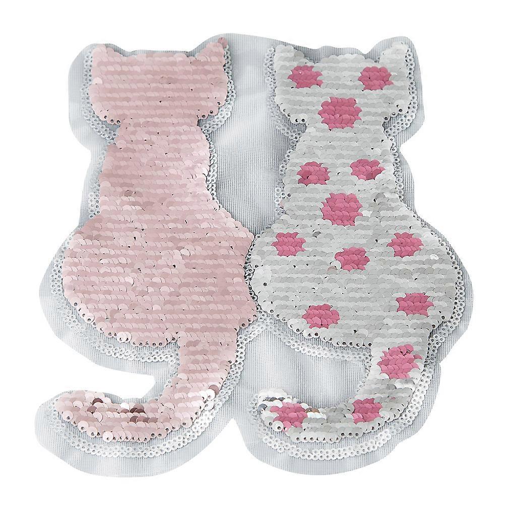 Cat Patches Sequin Embroidered Patch for Sewing 4Pcs Pink Applique