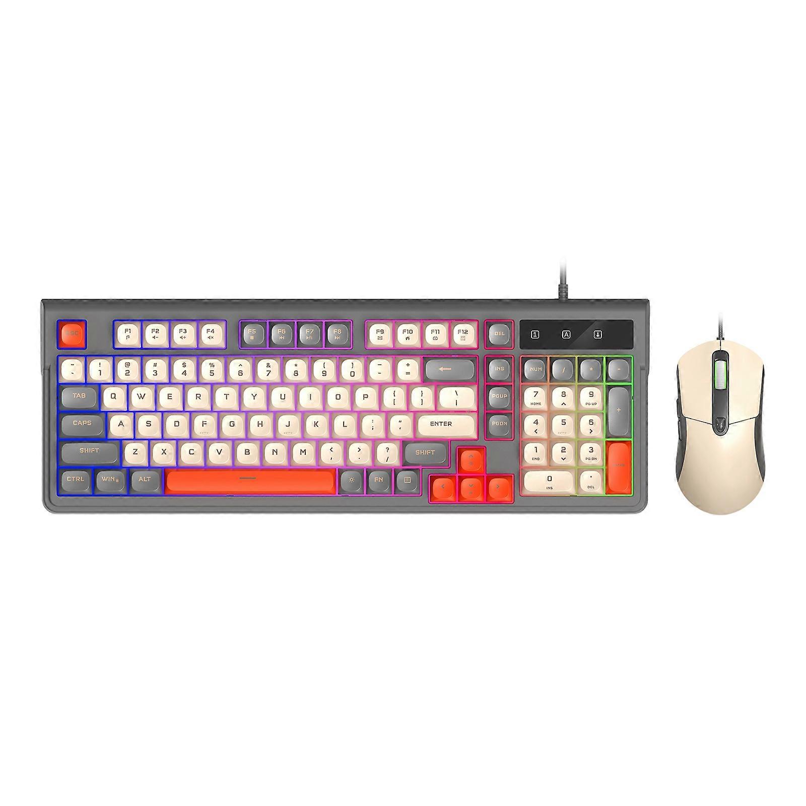 Gaming Office Keyboards Mouse Combo RGBs Backlit USB Cord 98Keys Mixed Color Mechanical Touch 5 DPI Multicolor