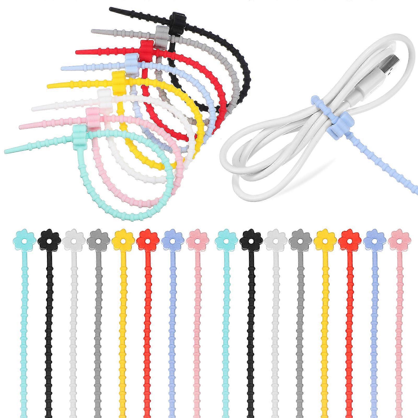 Data Cable Ties Silicone Cable Ties for Bundling 24Pcs Cord Organizer