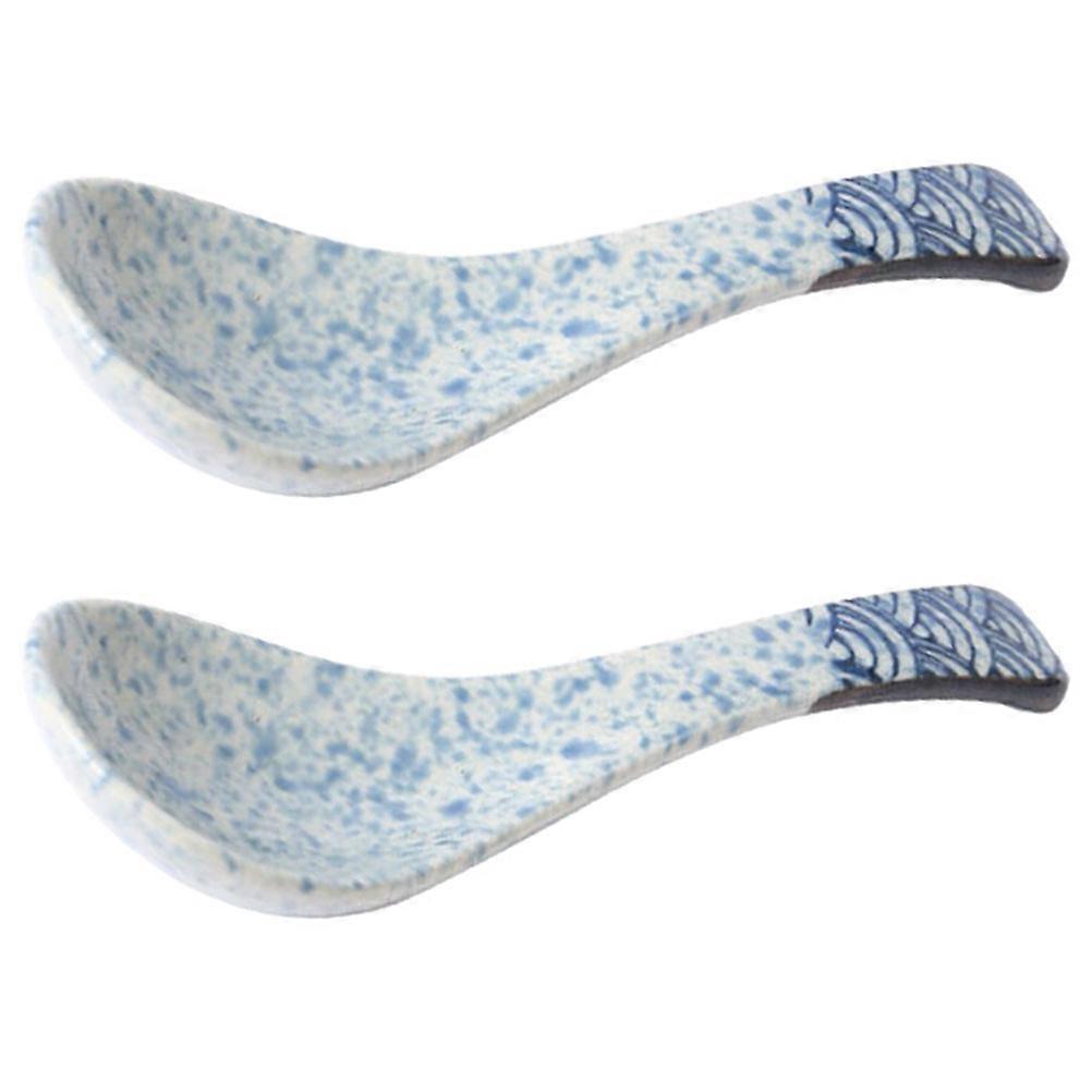 Ceramic Soup Spoons Blue Multi-Function 2Pcs Household Food Accessories