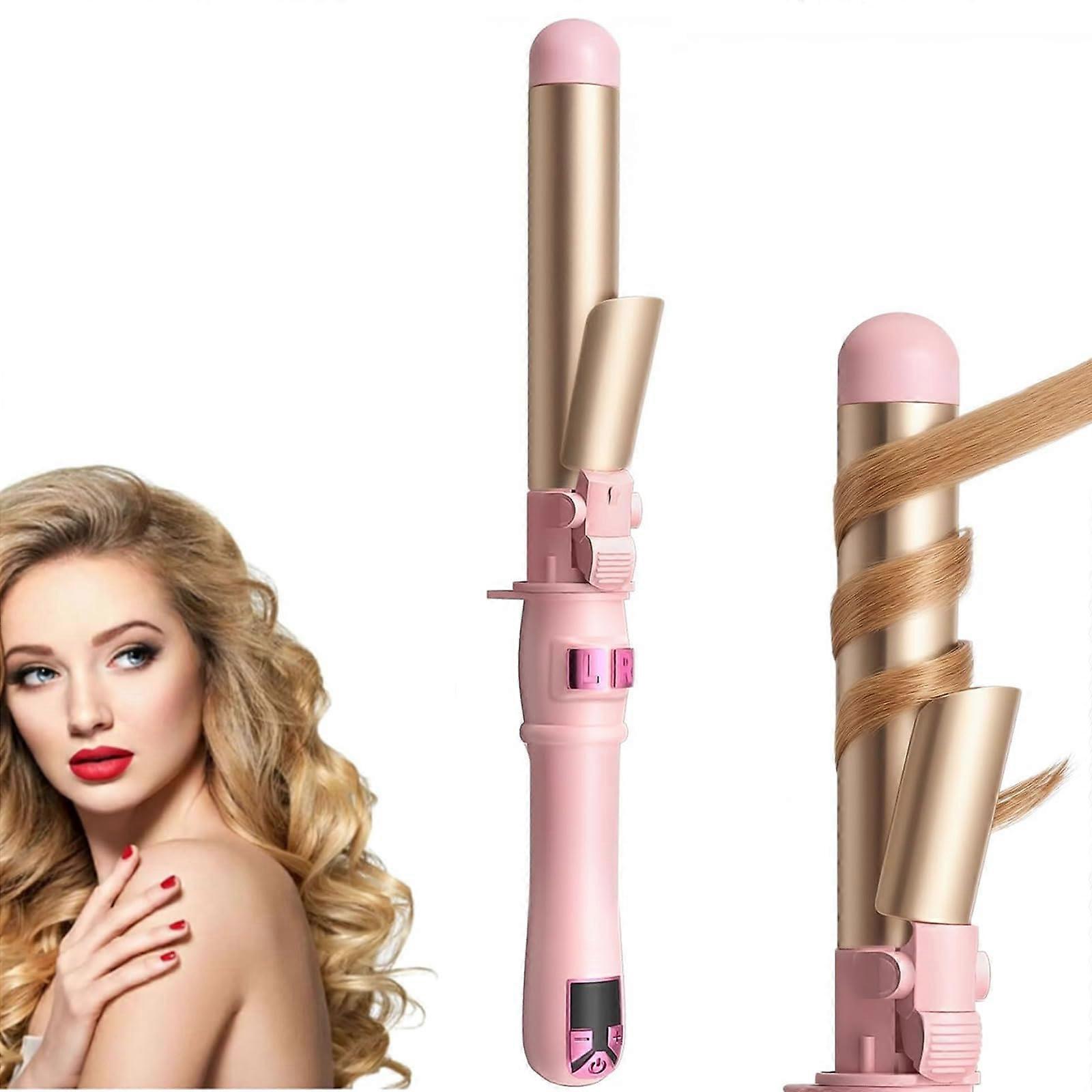Automatic Rotating Curling Iron 28mm with LCD Display, Adjustable Heat, Fast 30s Heating Pink Gold