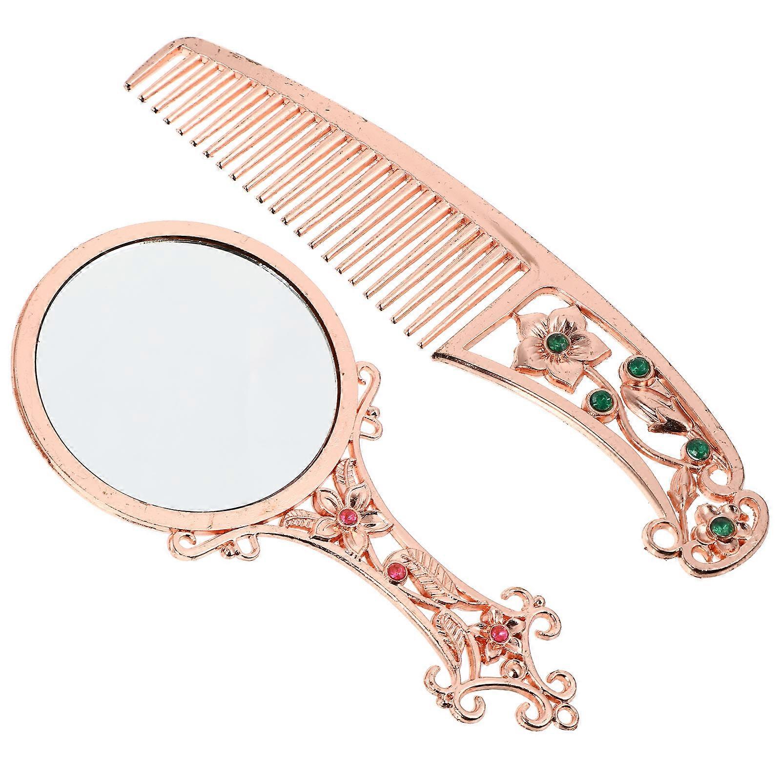 Handheld Makeup Mirror Mini Vanity Mirror with Comb 2Sets Golden