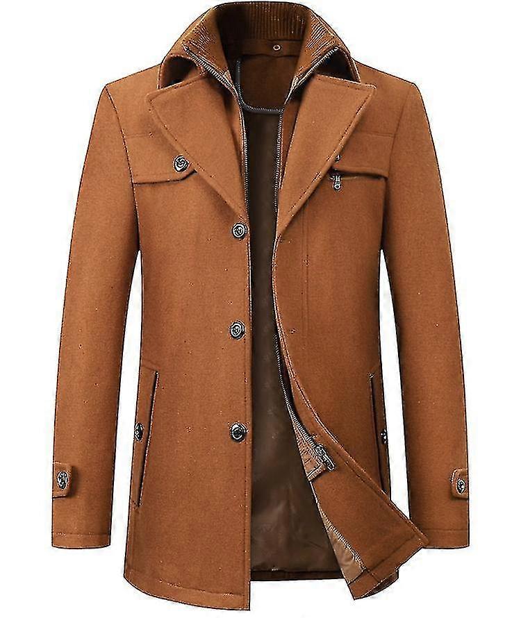 Double Collar Wool Coat for Men, Long Warm Jacket for Autumn