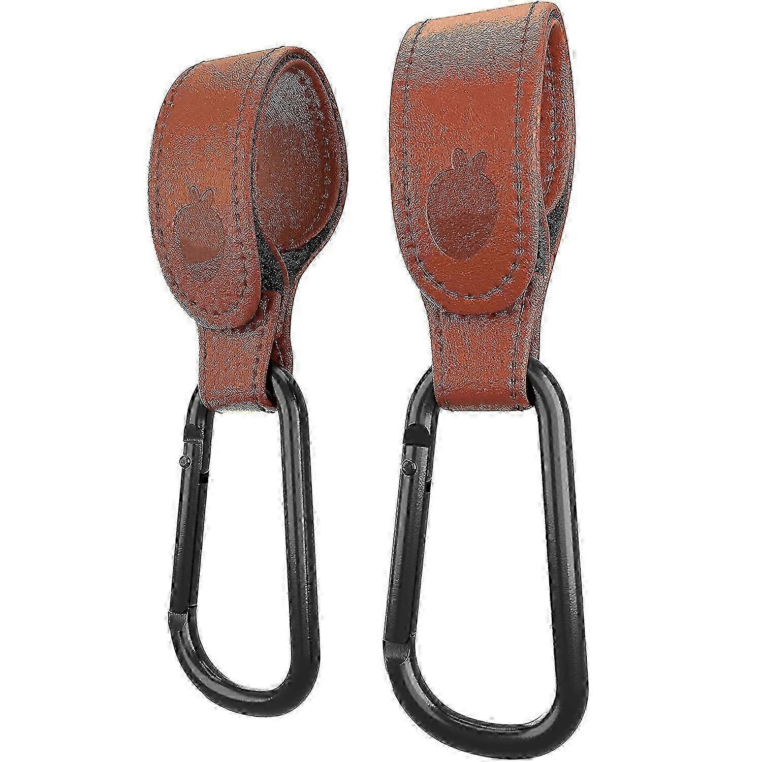 Brown Stroller Hooks - Premium Leather Style Stroller Clip Straps