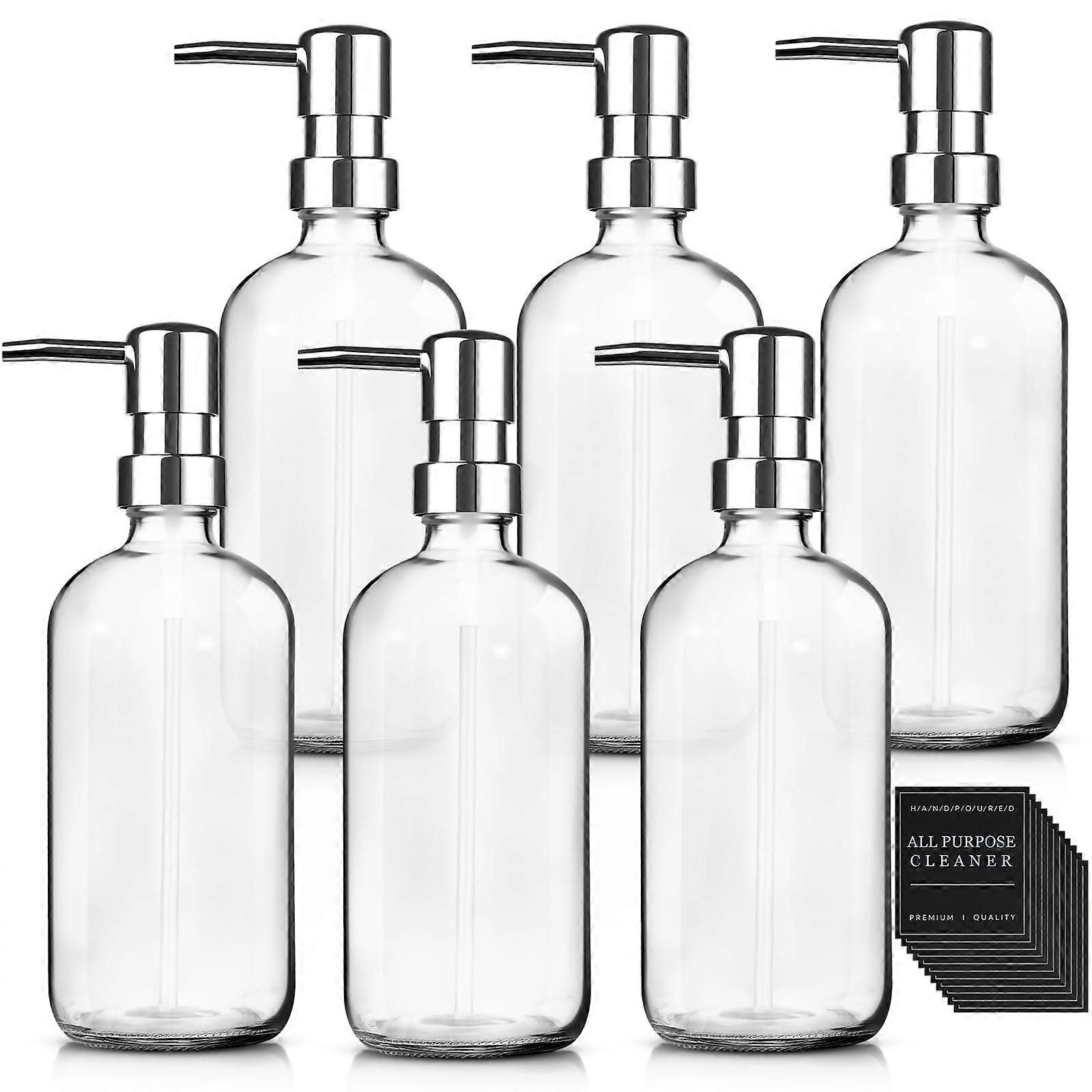 6 Pack Glass Soap Dispenser Set 17 oz Refillable RustResistant Pump for Bathroom and Kitchen