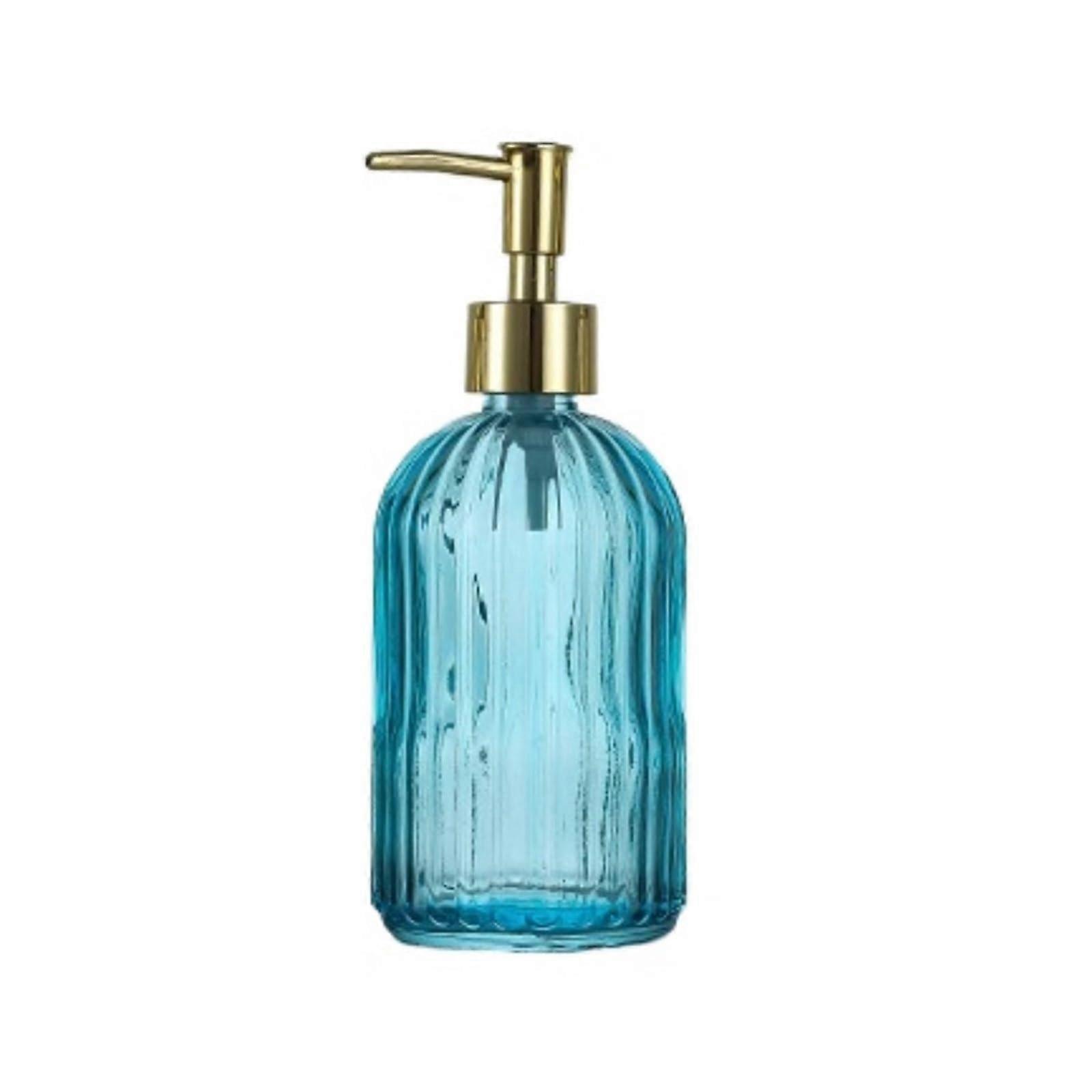 Refillable Light Blue Soap Dispenser with Gold Pump, Crystal Design for Kitchen and Bathroom