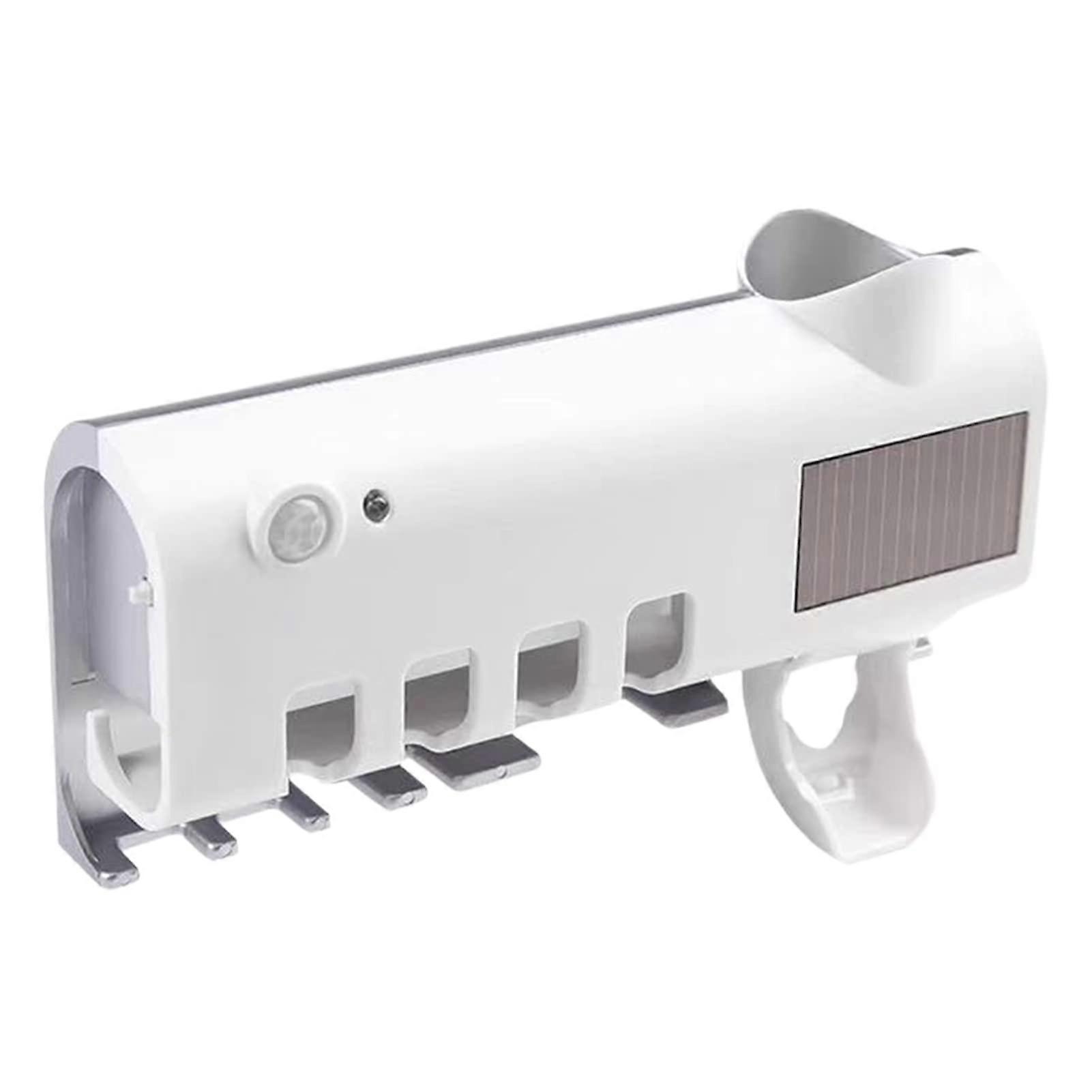 UV Toothbrush Holder with Toothpaste Dispenser, Wall Mounted UV Sterilization, Rechargeable Bathroom Organizer