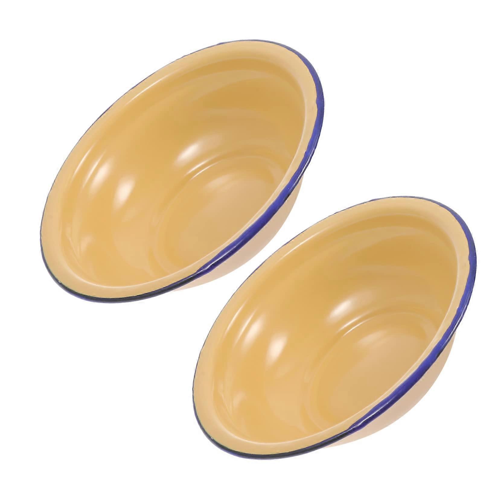 2pcs Vintage Enamel Soup Bowls with Lids, Thickened Durable Enamelware for Kitchen Serving