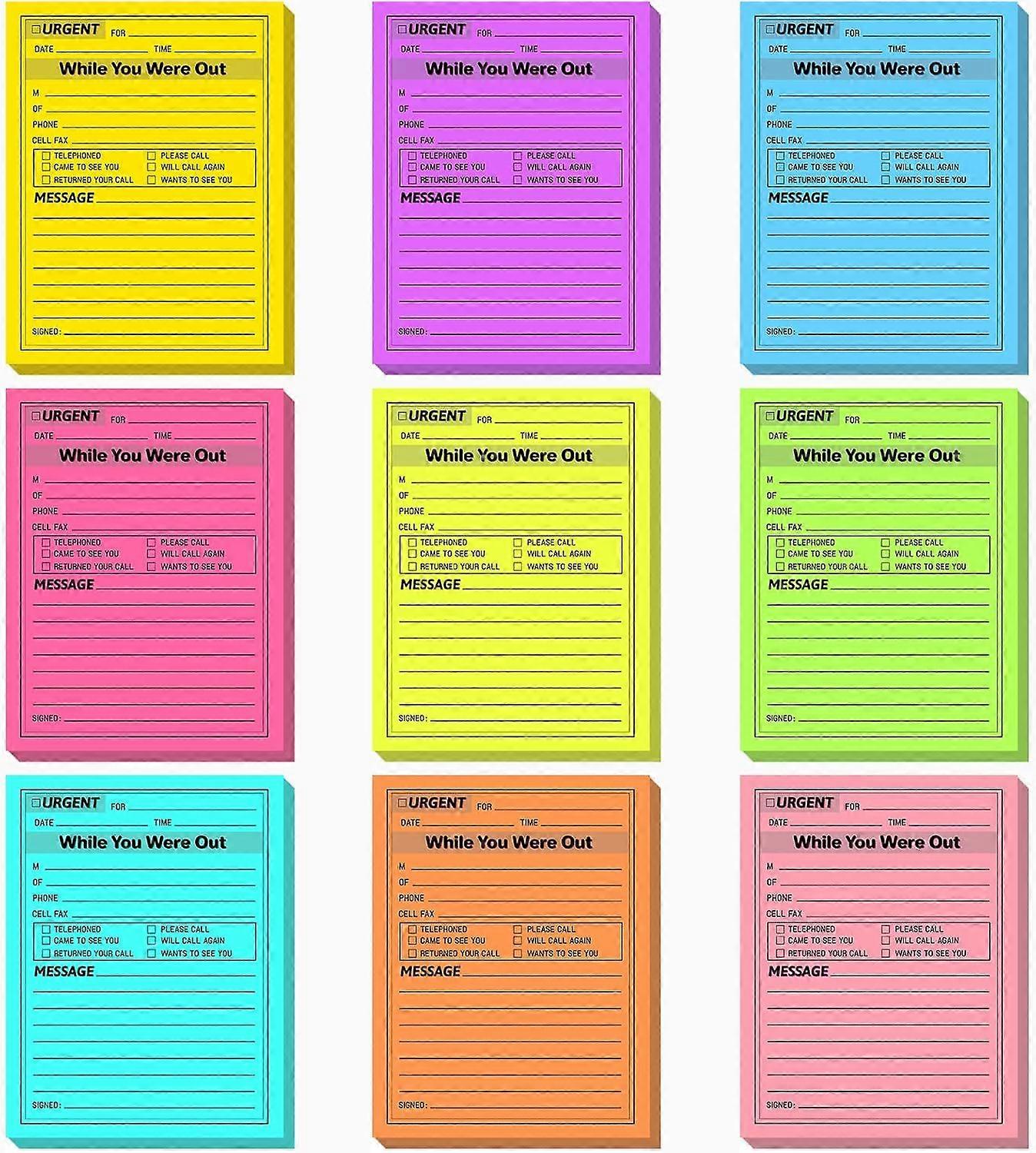 9-Pack Planner Notepad - 4"x5" Fluorescent Sticky Notes, 40-Sheet Adhesive Message Pads for Calls/Urgent Notes (Office Supply Essentials)