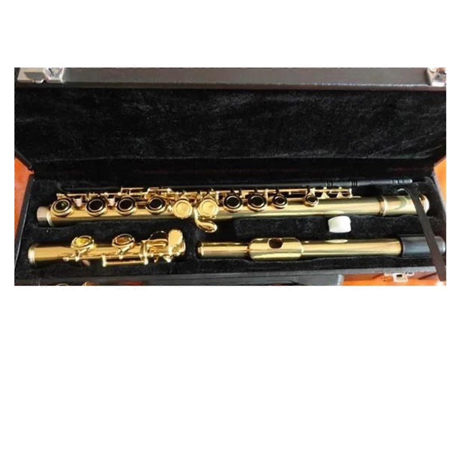 Gold Plated Flute 16 Hole E Key Cupronickel with Case and Cleaning Accessories