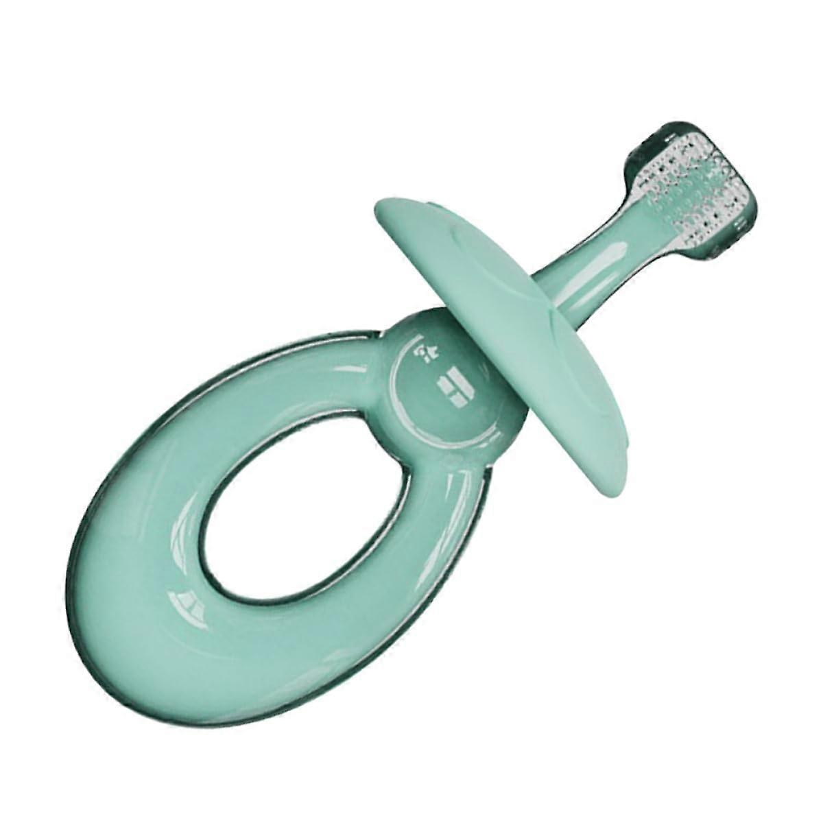 Silicone Training Toothbrush for Toddlers with Soft ThreeSided Brush Head and Ring Handle