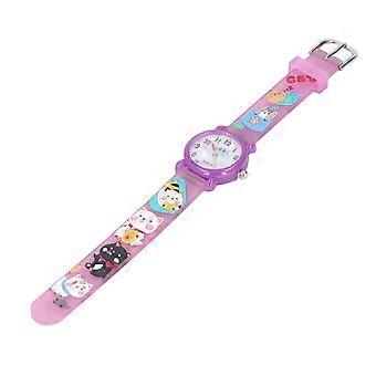 Reloj para niños 3D estilo de dibujos animados Super Cute Life Waterproof Clear Scale Colores ricos Reloj de niña para niños niñas niños morado