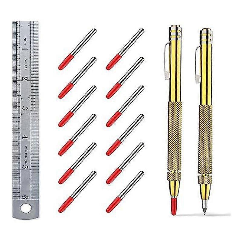 2 Pack Tungsten Carbide Scriber,with Extra 12 Replacement Marking Tip